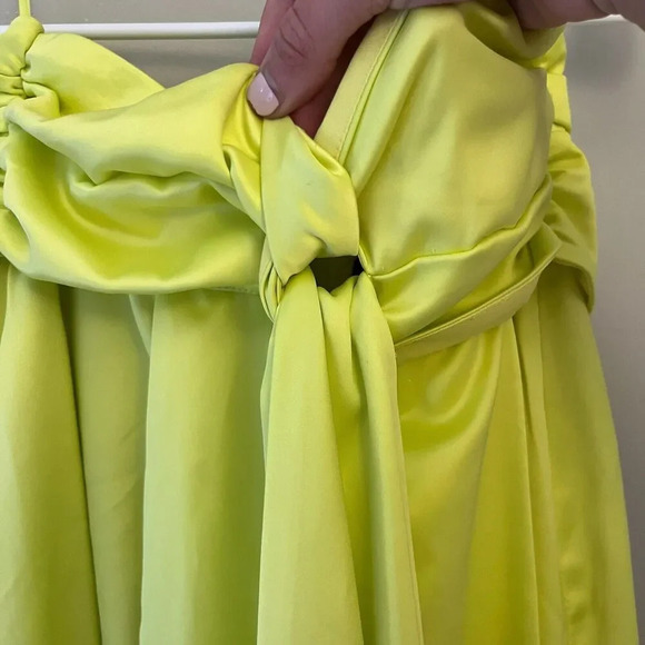 Peace and Love Womens Yellow Satin Maxi Skirt 8 Split Leg High Waist Lime Chic - Picture 7 of 15